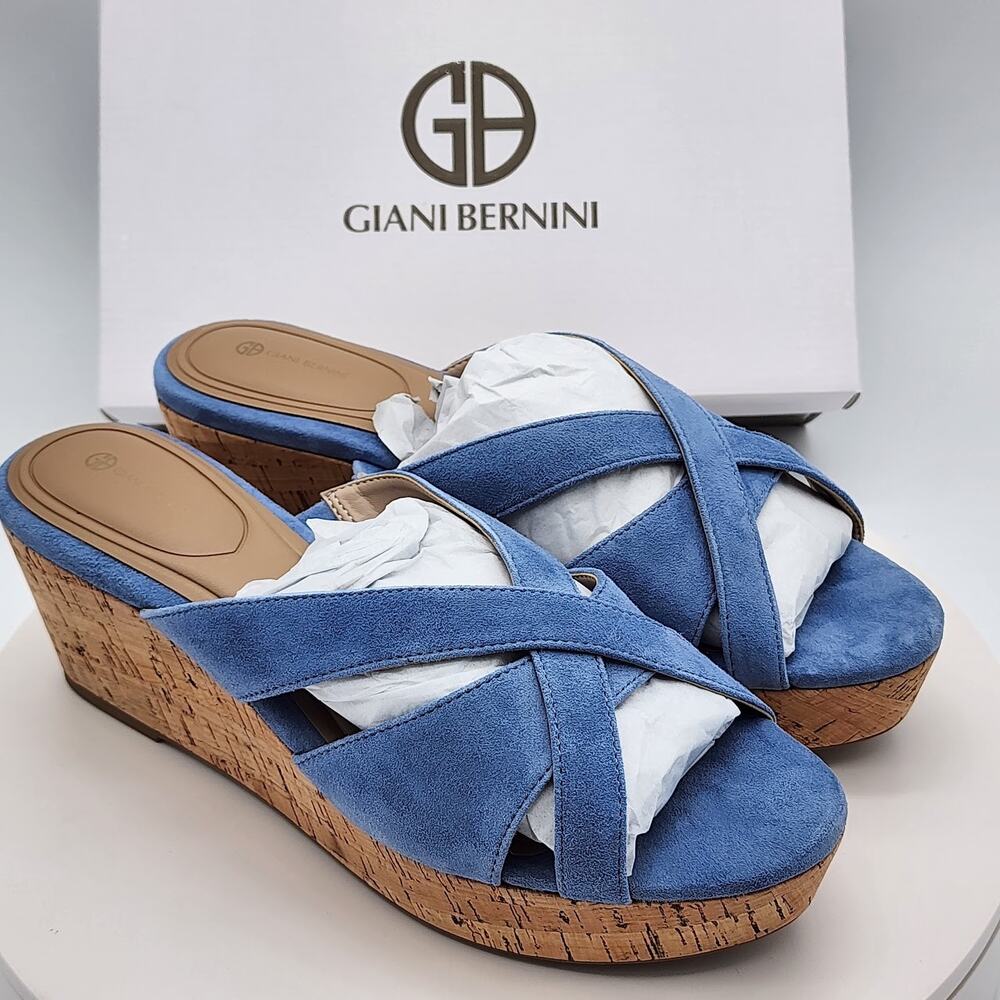 Giani Bernini Juliaas Blue Azur Cork Wedge Slide Sandals Women's 9.5M